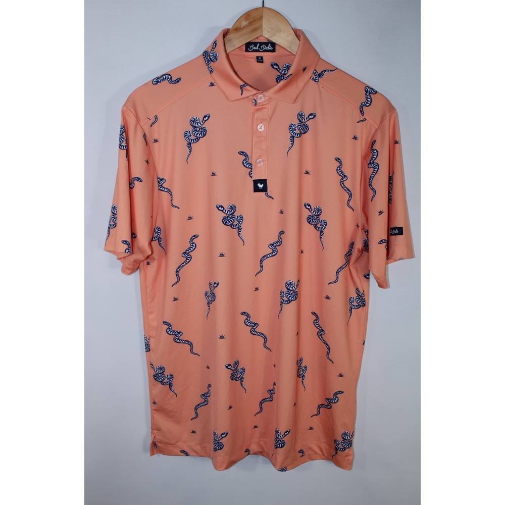 Bad Birdie Men's Medium Multicolor Short Sleeve Snake Print Polo Shirt